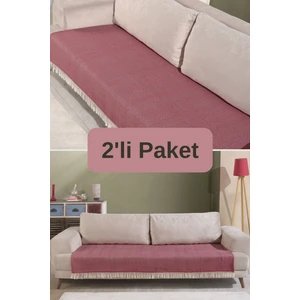 Miracolo Home Kırmızı Pamuklu 2'li Koltuk Örtüsü 115x200 cm Çizgili Önden Saçaklı Şık Tasarım