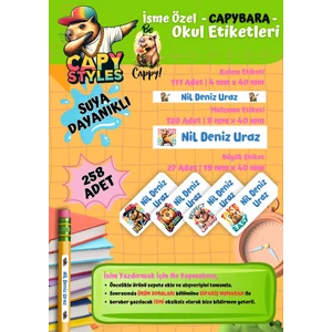 Capybara Temalı Kişiye Özel Suya Dayanıklı Okul Etiketi Seti - 258 Adet Isimli Etiket