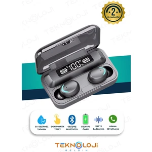 Teknoloji Gelsin Bluetooth Kulaklık Kulakiçi Powerbanklı Çift Mikrofonlu Dokunmatik Kablosuz Earbuds F9 Pro