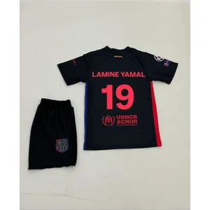 Barcelona Lamine Yamal Siyah Çocuk Tarftar Forma Takımı 4'lü Set  Çorap+Bileklik Hediyeli
