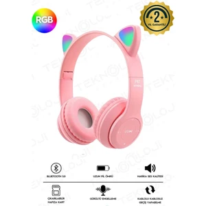 Teknoloji Gelsin Kedi Kulaklık Kız Erkek Çocuk Kulaklığı Kulaküstü Işıklı Mikrofonlu Kablosuz Ingilizce Eğitim Klaklk