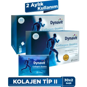 Collagen Quatro 30 Saşe - 2'li Avantaj Paketi - Hidrolize Peptit Tip 2 Tavuk Kolajeni, Glukozamin