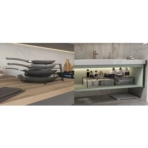 2'li Tezgah Düzenleme Seti, Raf Düzenleyici + Tava Düzenleyici Mat Siyah Dolap Düzenleme Seti