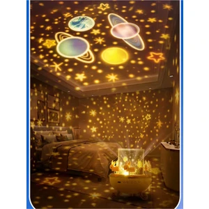 Projektör Gece Lambası Dönen Çocuklar Için Eğitici Bluetooth Hoparlör Gezengen Ay Yıldz Işıklı Masal