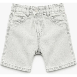 Beli Lastikli Düğmeli Cepli Pamuklu Denim Şort