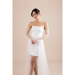 Berissima Bride Askılı Tül Etek Detaylı Kırık Beyaz Nikah & After Elbisesi (Eldiven Hediyeli)