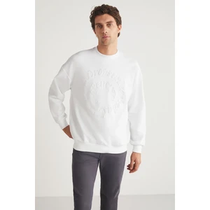 Rodrigo Erkek Bisiklet Yaka Scuba interlok Emboss Baskı Ekru Sweatshirt