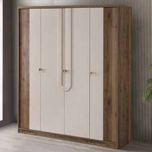 Gardırop, Megan 4 Kapaklı Dolap - Beyaz/ceviz