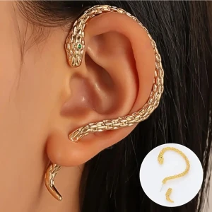 Medusa - Gold Yılan Kulak Üstü Silver Gümüş Renk Küpe (Sağ Kulak Içindir)