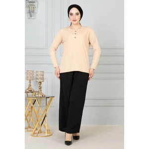 Kadın Anne Fitilli Uzun Kol Likralı Penye Bluz Anneler Günü