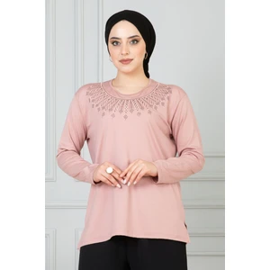 Kadın Toz Pembe Penye Bluz Anneler Günü