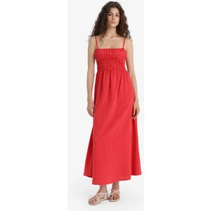 Keten Görünümlü Askılı Kırmızı Maxi Elbise C9236AX25HS
