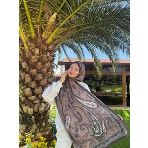 Kamer Scarf Modal Soft Serisi Etnik Desen Şal Kahve