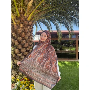 Kamer Scarf Etnomix Serisi Soft Pamuk Etnik Desen Şal Kahve
