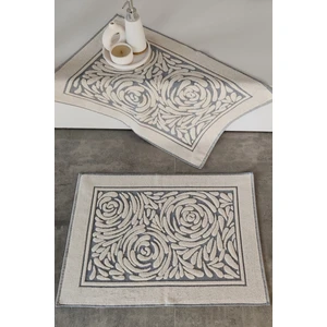 2'li Ayak Havlusu Seti,  Zemini Renkli & Üç Boyutlu, Yüksek Su Emici & %100 Pamuk, 50x70cm, İndigo
