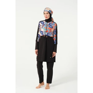 3009 Siyah Sporlycra Tam Boy Tasarım Tesettür Mayo