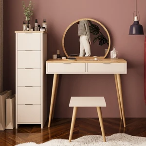 Lucy Makyaj Masası Takımı U1060 – Sepet Kumtaşı | Tabureli, Aynalı, Çok Amaçlı