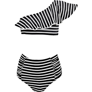 Tek Omuz Çizgili Fırfır Yüksek Bel 50UV Kız Çocuk Bikini Takımı By Nessi Byrd