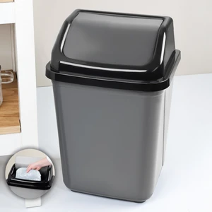 Kapaklı Plastik Çöp Kovası - Ev Ofis Banyo Mutfak Çöp Kovası Gri 20 Litre