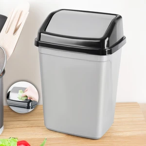Kapaklı Plastik Çöp Kovası - Ev Ofis Banyo Mutfak Tezgah Üstü Çöp Kovası Gri 2,5 Litre
