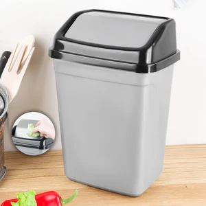 Kapaklı Plastik Çöp Kovası - Ev Ofis Banyo Mutfak Tezgah Üstü Çöp Kovası Gri 5 Litre