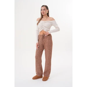 Genius Store Kadın Yumoş Pantolon Beli Lastikli Cepli Bol Örme Pantolon Yumoş Pantolon