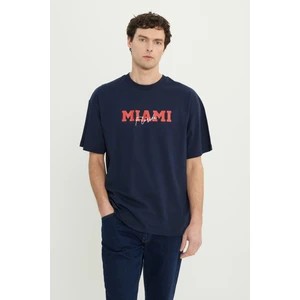 Oversize %100 Pamuk Geniş Kesim Baskılı Bisiklet Yaka Tişört