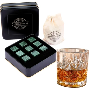 Doğal Mermer Granit 9 Adet Viski Taşı ve Viski Bardağı