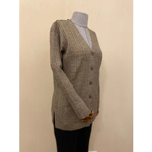 Triko Kışlık Yün Anne Hırka / Vizon