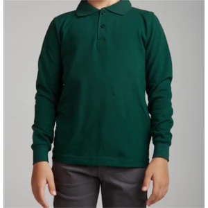 Uzun Kollu Koyu Yeşil Genç Boy Lise Okul Lakos Polo Yaka T-Shirt