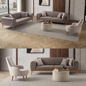 Edsy Home Rebull 3+3+1+1 Koltuk Takımı Kahverengi + Sütlü Kahve