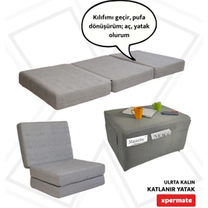 Ultra Kalın Katlanır Sünger Yatak, Yer Yatağı, Katlanır Yer Minderi, Katlanır Yatak, Misafir Yatağı 80x180x14 Gri