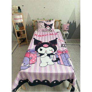 Siyah Pembe Şeritli Kuromi Bebek ve Çocuk Odası Pike Takımı