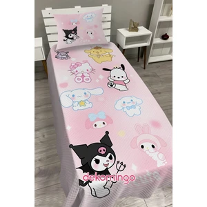 Pembe Sanrio Karakterleri Bebek ve Çocuk Baza Pike Takımı ve Yastık Kılıfı ( Tek Kişilik )