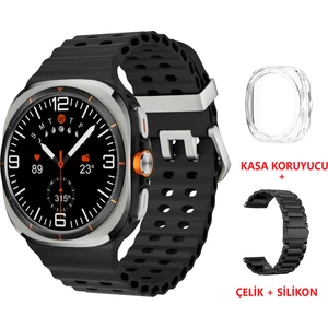 Sk 7 Ultra Amoled 47 mm Çelik + Silikon Kordonlu Akıllı Saat