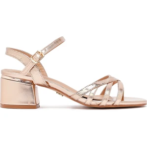 Kadın Pembe Bilekten Tokalı Metalik Kalın Topuklu Sandalet 25SFE466332