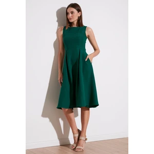 Bisiklet Yaka Regular Fit Cepli Pileli Midi Elbise Bayan Elbise 6051963