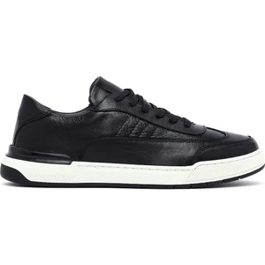Erkek Siyah Bağcıklı Deri Sneaker 25SFD688418