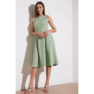 Bisiklet Yaka Regular Fit Cepli Pileli Midi Elbise Bayan Elbise 6051963
