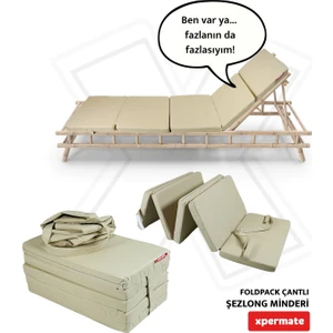 Katlanır Şezlong Minderi Fermuarlı Çantalı Cepli Foldpack 30 x 60 x 25 cm  Bej