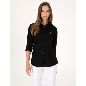 Pierre Cardin Kadın Siyah Slim Fit Uzun Kollu Gömlek 50313589-VR046