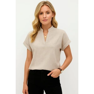 Kadın Kısa Kollu Hakim Yaka Sofya Bluz