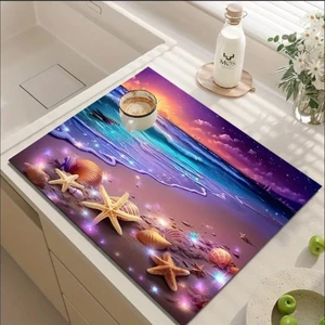 55 cm x 45 cm Okyanus Esintisi Tasarımı Tezgah Üstü Bulaşık Kurutma Matı Bulaşıklık Kurutma Örtüsü