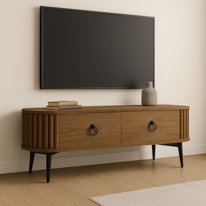 Özel Tasarımlı 2 Çekmeceli Ayaklı Oval Şık Çıtalı Modern Tv Ünitesi