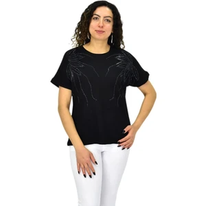 Kadın Yarım Kol Sıfıryaka Taşlı Likralı Tişöt  BGL-ST04655