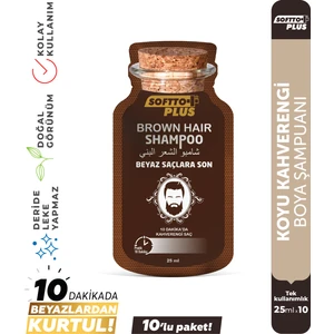 Softto Plus Brown Hair Anında Etkili Beyaz Kapatıcı Koyu Kahverengi Şampuan Boya 25 ml x 10 Adet
