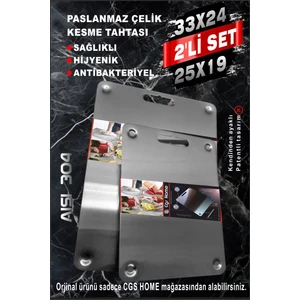 Home 2 Adet Paslanmaz Çelik Kesme Tahtası - KÜÇÜK+BÜYÜK(Gömme AYAKLI) (304 Kalite - ®Patentli) Antibakteriyel