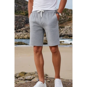 Elemge Pamuklu Erkek Casual Şort 2 Iplik Yan Cepli Bağcıklı Regular Fit Normal Kalıp Boru Paça Gri Günlük Bermuda