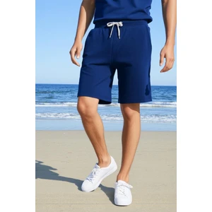 Elemge Pamuklu Erkek Indigo Casual Şort 2 Iplik Yan Cepli Bağcıklı Regular Fit Normal Kalıp Boru Paça Günlük Bermuda