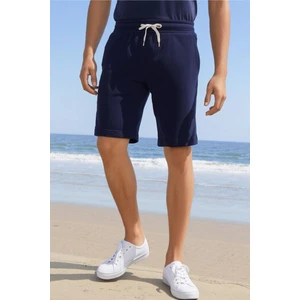 Elemge Pamuklu Erkek Lacivert Casual Şort 2 Iplik Yan Cep Bağcıklı Regular Fit Normal Kalıp Boru Paça Günlük Bermuda